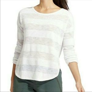 Athleta Sunrise Striped Sweater Linen Blend Small